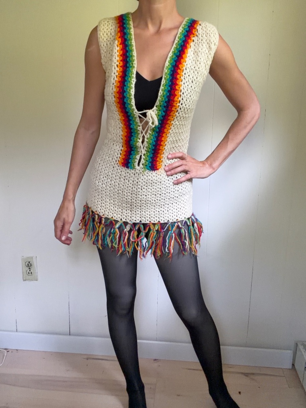 Handmade crocheted knit tunic dress mini hippie boho